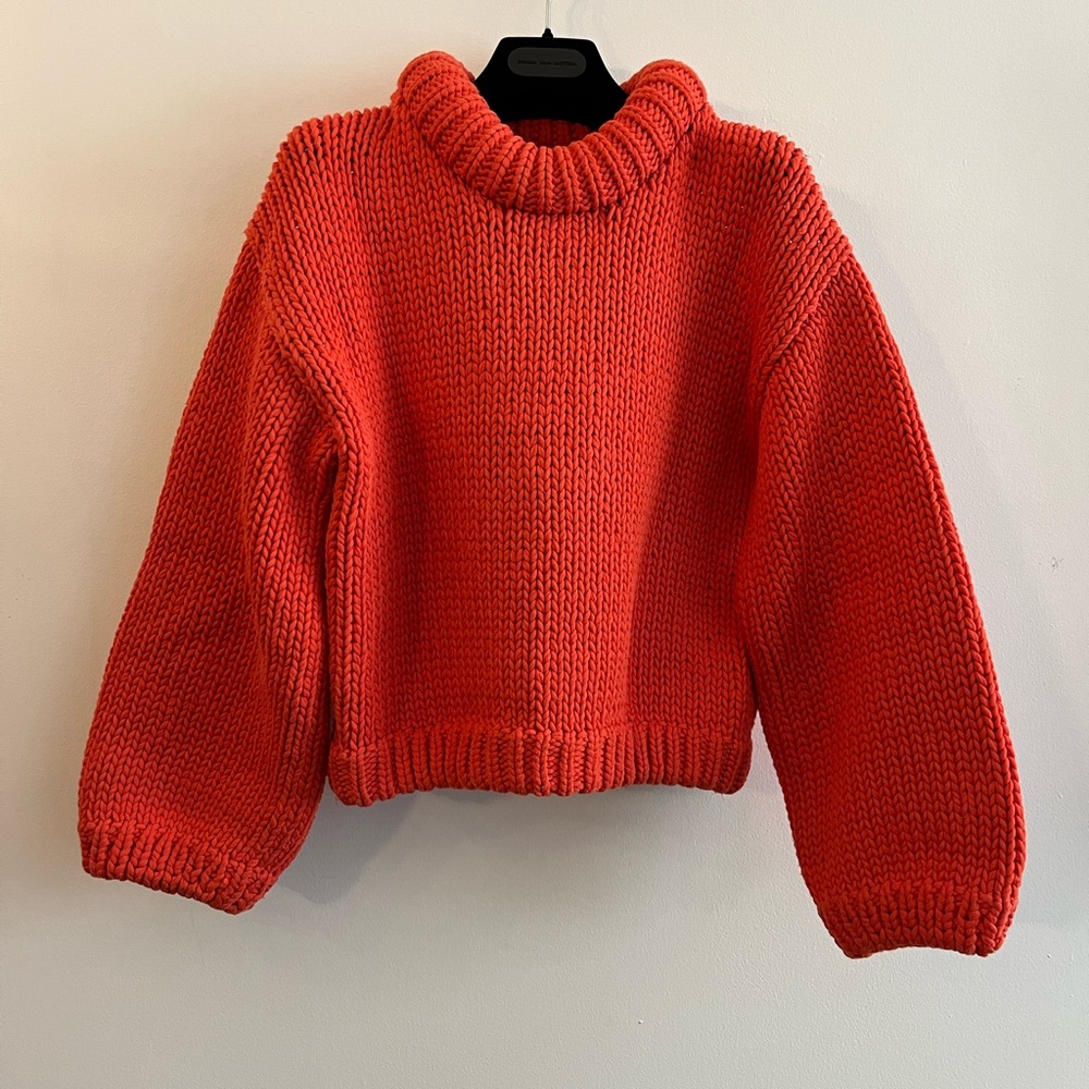 Tibi Tube Yarn Cropped Pullover Sweater Red